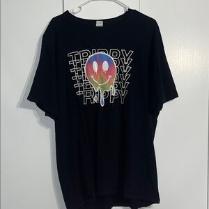 Fruit of the Loom Black Tee with Rainbow Drip Smiley